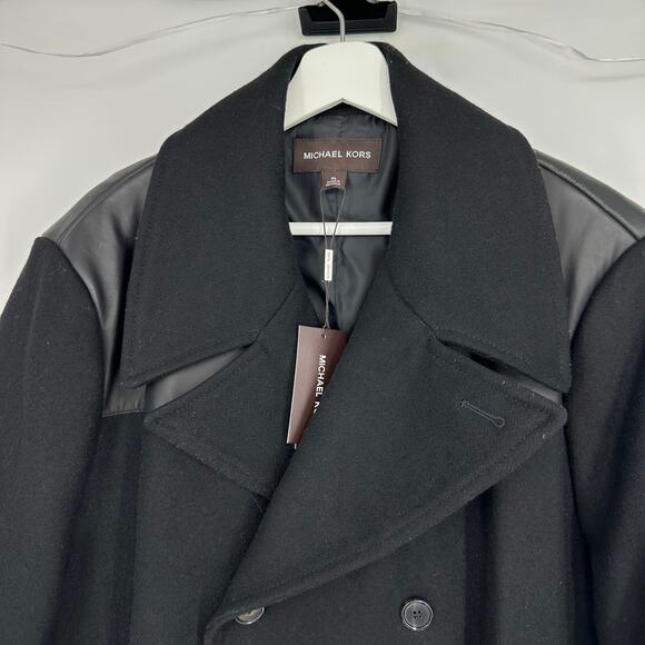Michael Kors Men' Black Wool Double Breasted Trench Coat Size XL Classic $898 - Picture 8 of 12